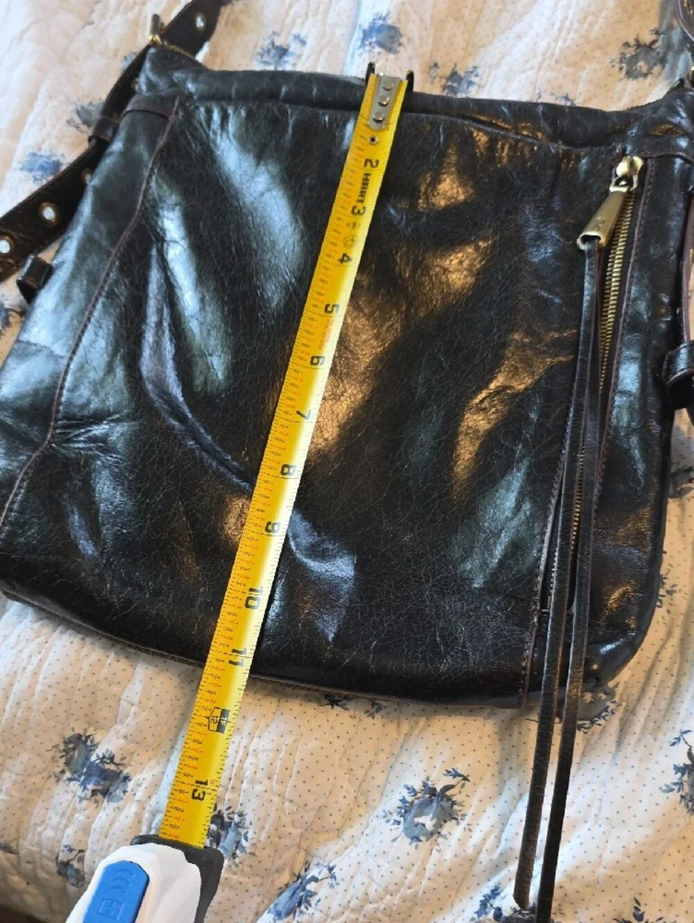 HOBO Black Leather Crossbody with Zip Accent and Decorative Adjustable Strap